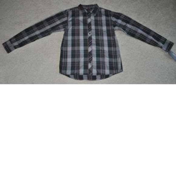 *Sport Shirt Tony Hawk sz 10/12 Gray Red Plaid Long Roll Tab Sleeves Button Up - Picture 2 of 5